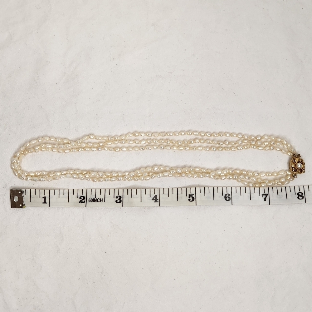 Triple Strand Rice Pearl Necklace - Picture 6 of 7